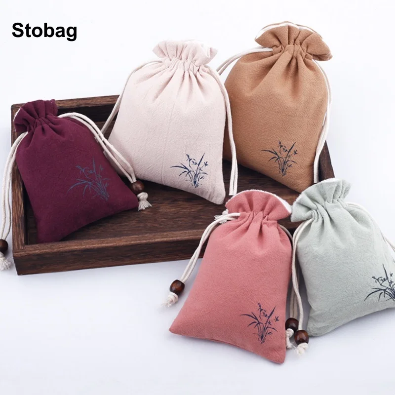 

StoBag 5pcs Small Linen Bag Drawstring Cotton Cloth Sachet Gift Jewelry Package Storage Bundle Pocket Reusable Pouches Portable