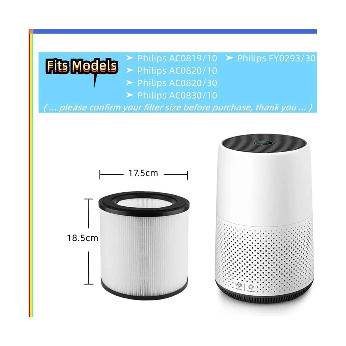 2Pcs Filter for Philips FY0293/30/AC0820/AC0830/ACO819/AC0820/AC0830 Air Purifier Filter Professional Replacement Part