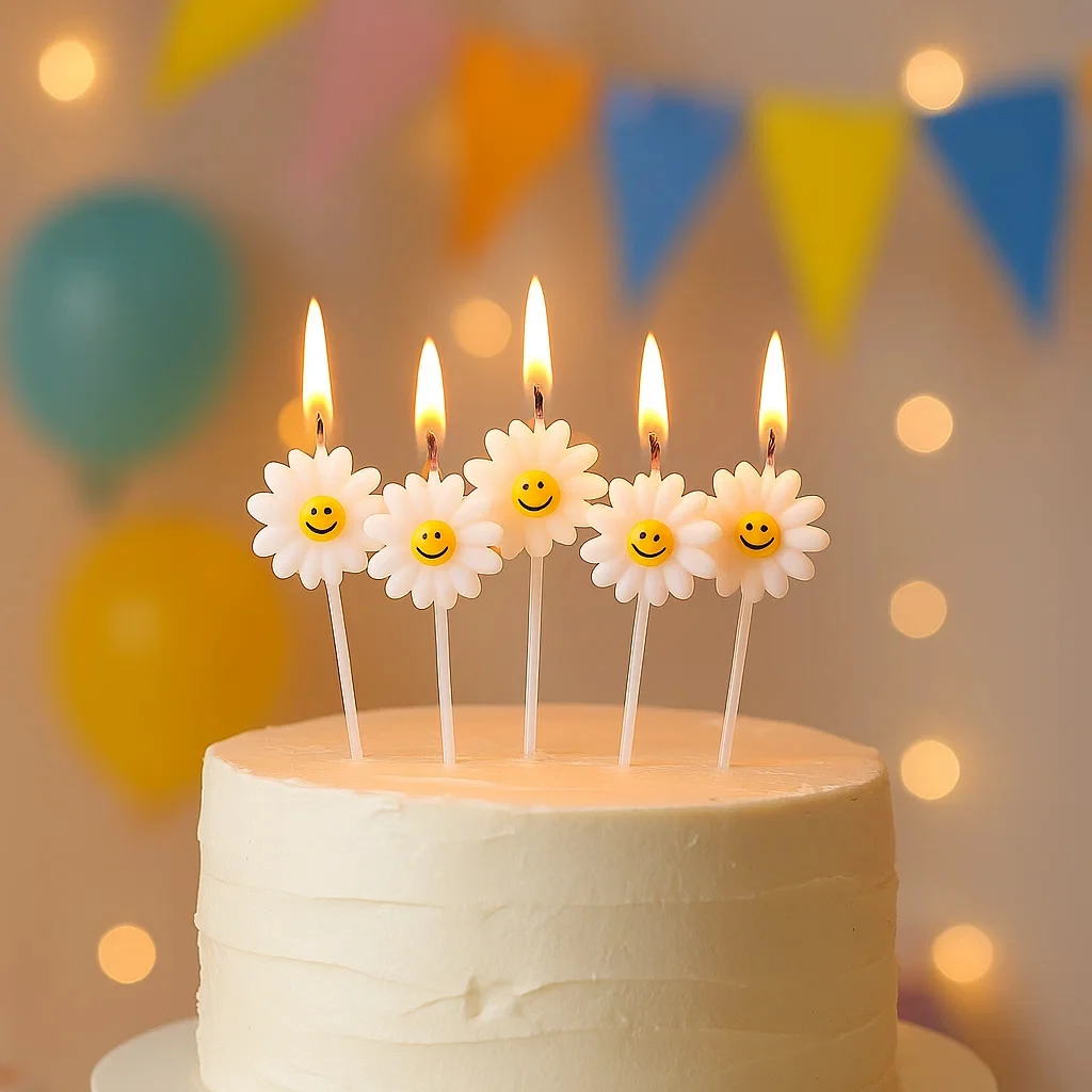 5PCS Chrysantheme Lächeln Geburtstag Kerzen Kreative Kleine Blume Design Kuchen Dekoration Backen Plugins für Party