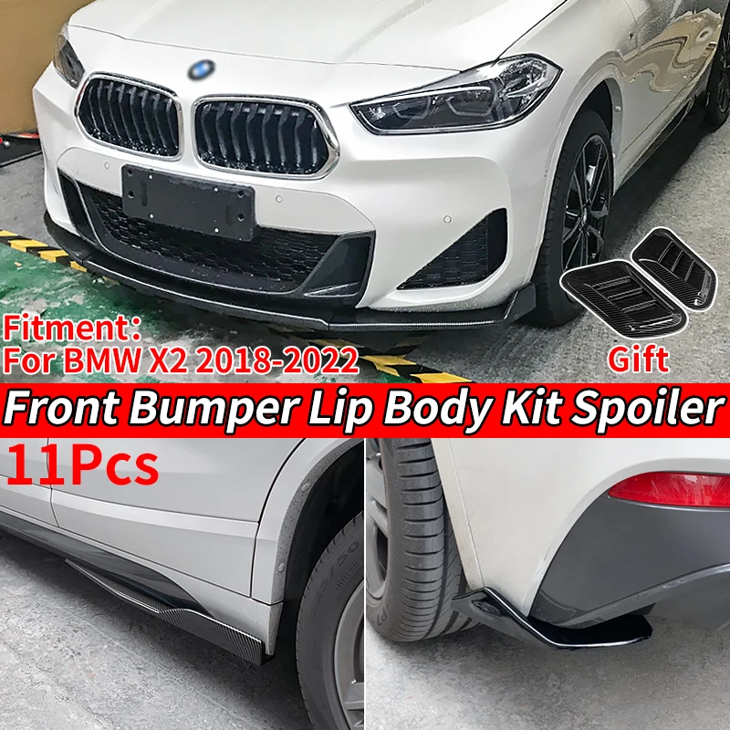 Car For BMW X2 F39 2018-2022 Body Kits Front Bumper Splitters Lip Spoiler Side Skirts Extensions Rear Wrap Angle Accessories ABS