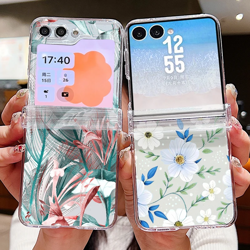 Cute Flower Pattern Phone Case For Samsung Galaxy Z Flip 8 7 6 5 4 3 Clear Folding Hard Cover For Samsung Z Flip8 Flip7 FE Flip6