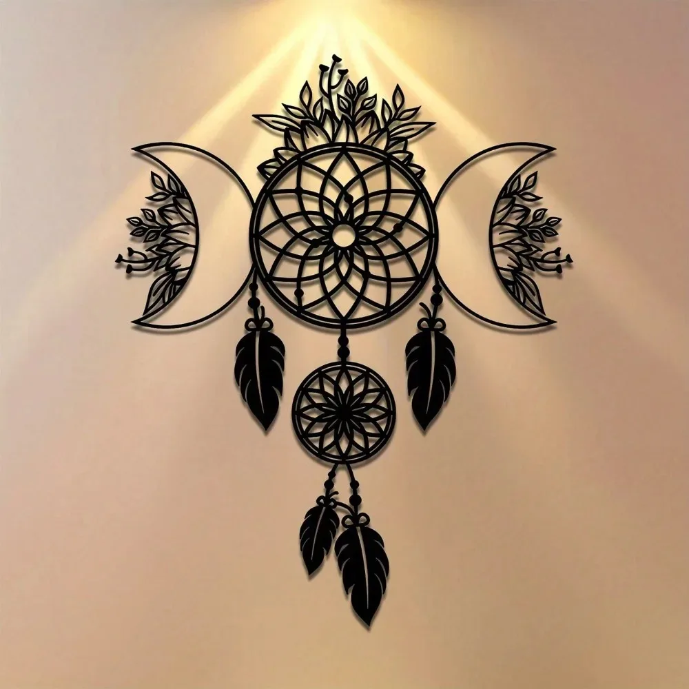CIFBUY Iron Wall Art Moon Mandala Metal Waterproof Sculpture For Home Boho Hanging Decor Rustic Gift