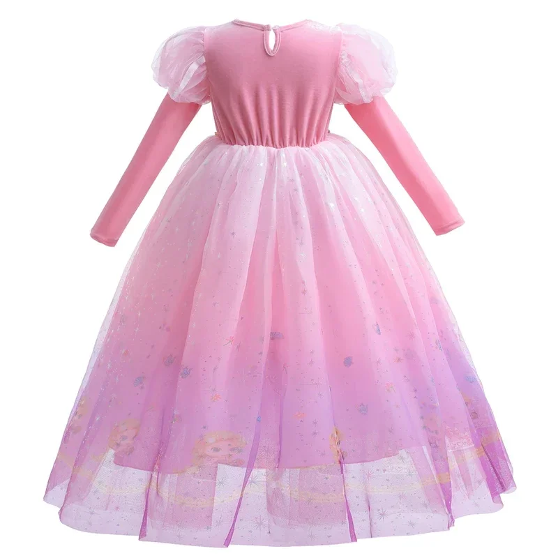 Girl Rapunzel Costume Tangled Long Sleeve Princess Dress Children Luxury Print Ball Gown Lace Sequin Gradient Fluffy Frocks MN3