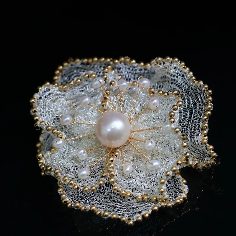 

SGARIT Jewelry 14K Gold Filled Women's Brooch Natural Edison Pearl Lace Flower Design Lapel pins for Women