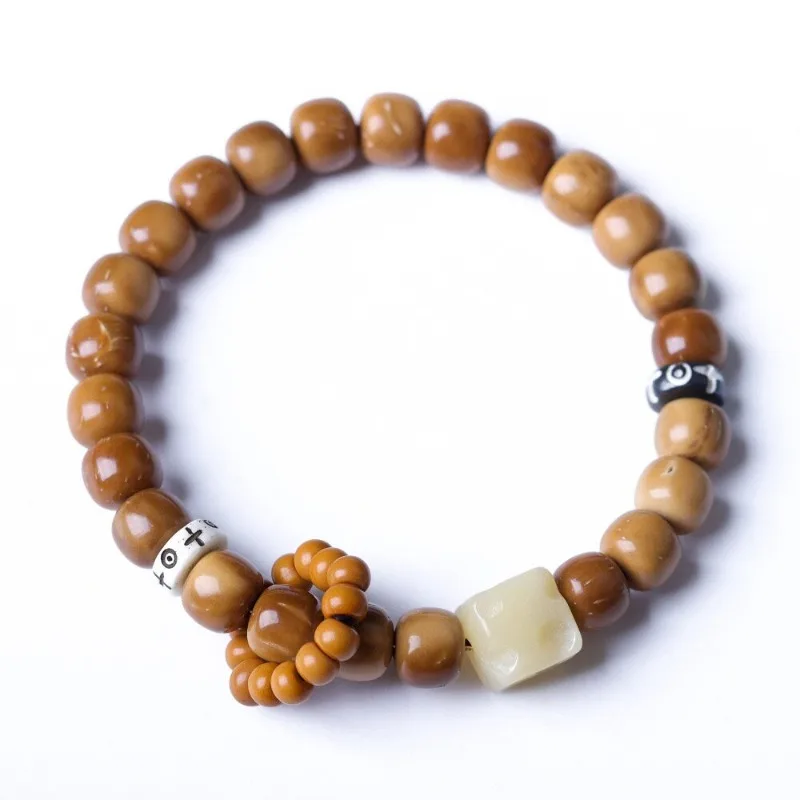 Chinese Style 8mm Kukai Nut Barrel Bead Bracelet Unisex Good Luck Blessing Wealth Attracting Wenwan Prayer Jewelry For Men Women