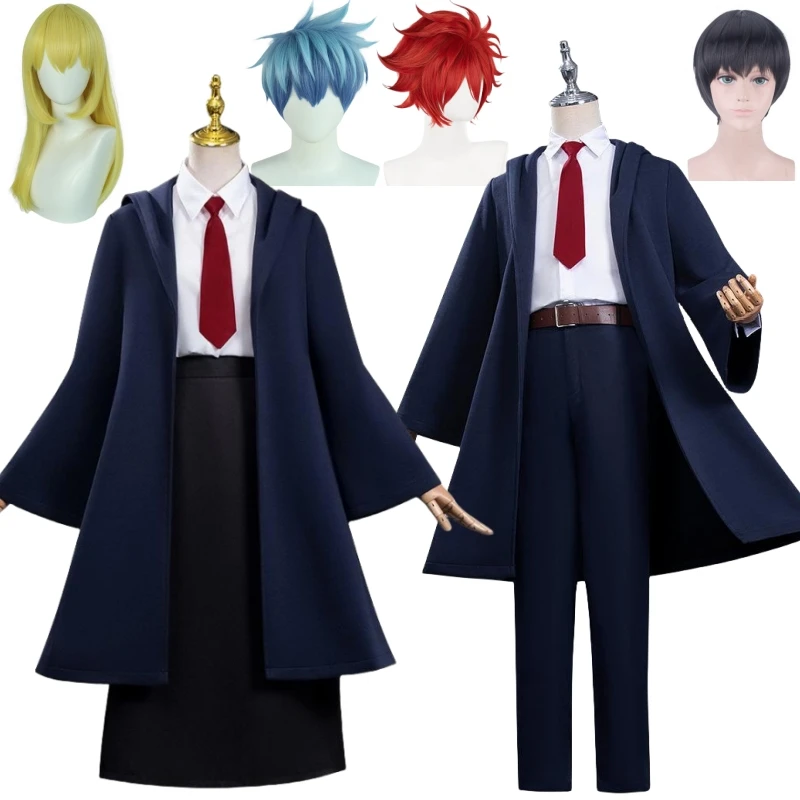 

Anime Mashle Magic and Muscles Cosplay Costume Mash Lance Lemon Dot Finn Easton Magic Academy Uniform Blue Robe Wig Shirt Tie