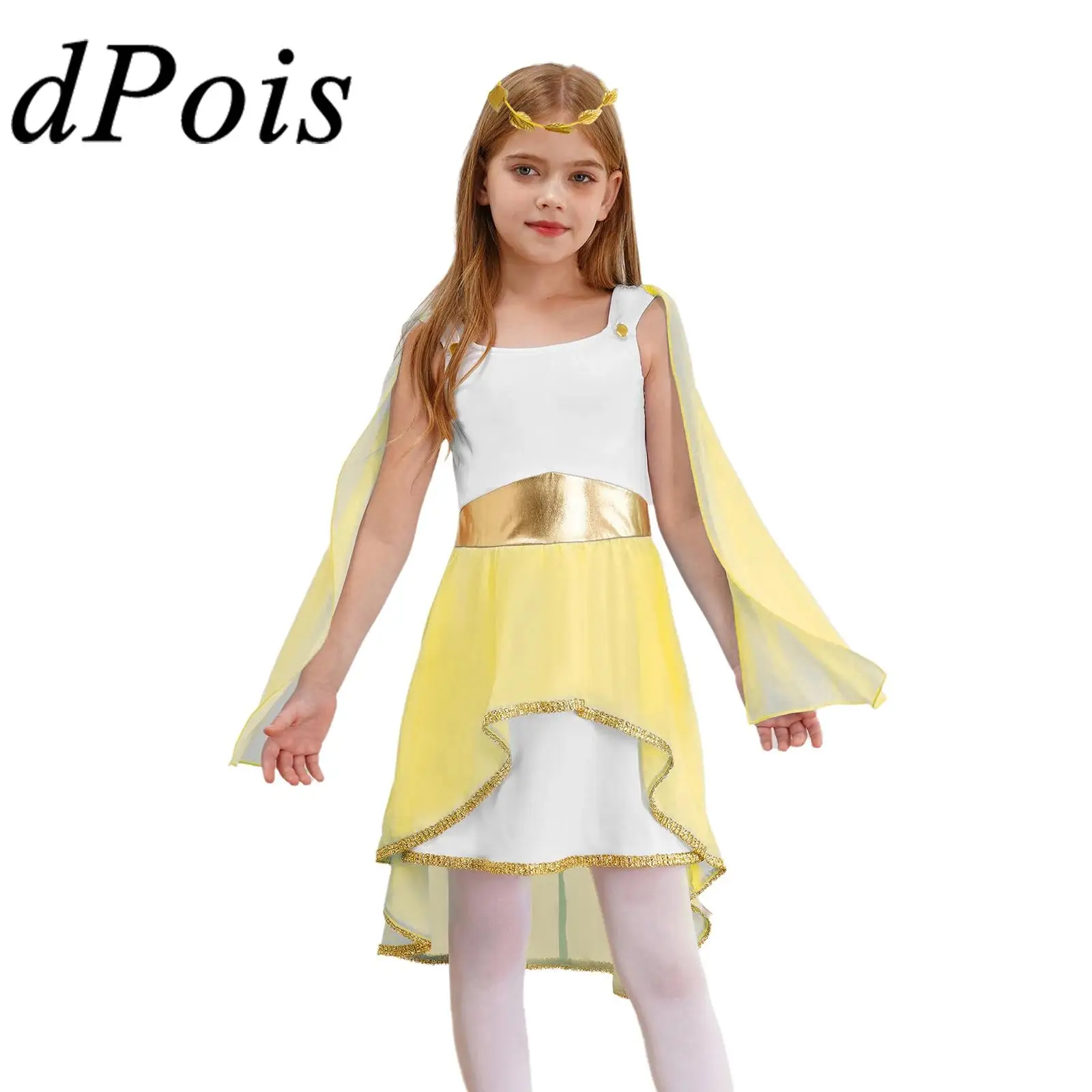 Girls Cosplay Ancient Greek Princess Toga Dress Kids Liturgical Dance Costume Sleeveless Flowy Dress Birthday Theme Party Robe