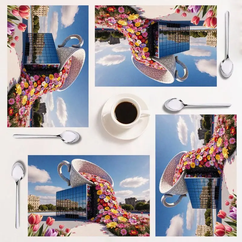 

4-piece rectangular placemat set, floral design, easy to clean, chic home decor, perfect for any occasion.