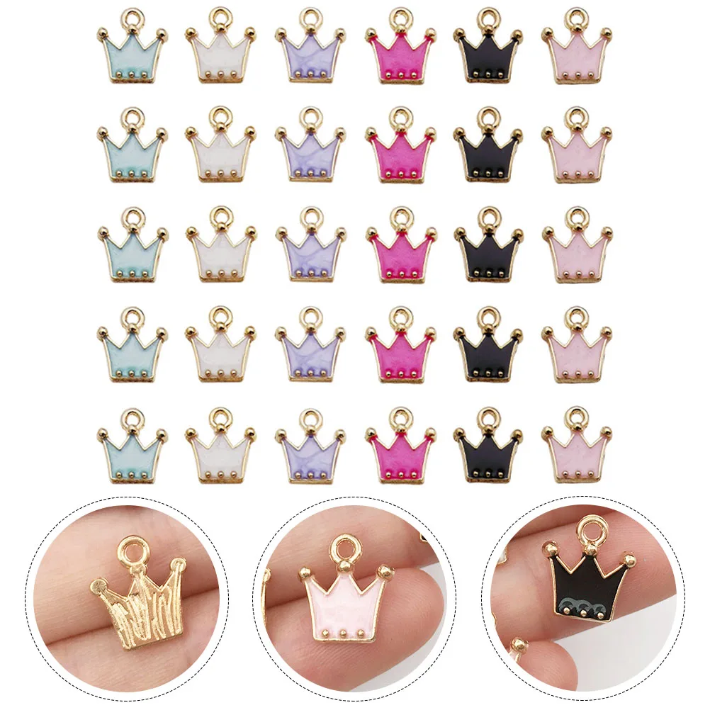 

60pcs Pearlescent Crown Pendant Beads Bracelet DIY Alloy Jewelry Accessories Crown Pendants Decor Beautiful Color Fine