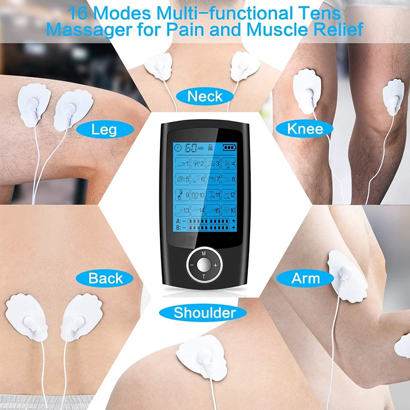 16 Modes Rechargeable Electronic Pulse Massager EMS TENS Unit Muscle Stimulator Pain Relief Therapy with 12pcs Electrode Pads