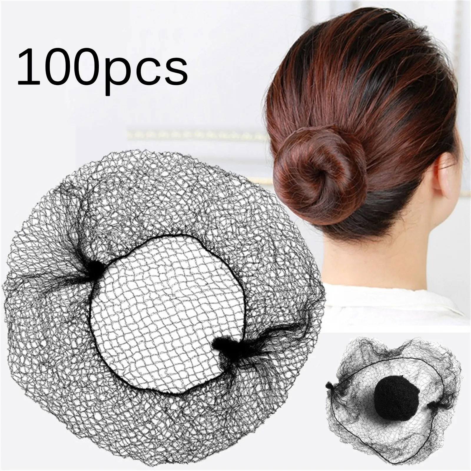 

100pc Women Girl Black Bun Cover Snood Ballet Dance Skating Hair Net Headdress Crochet Hairbands Hairnet Band Mesh Accessory