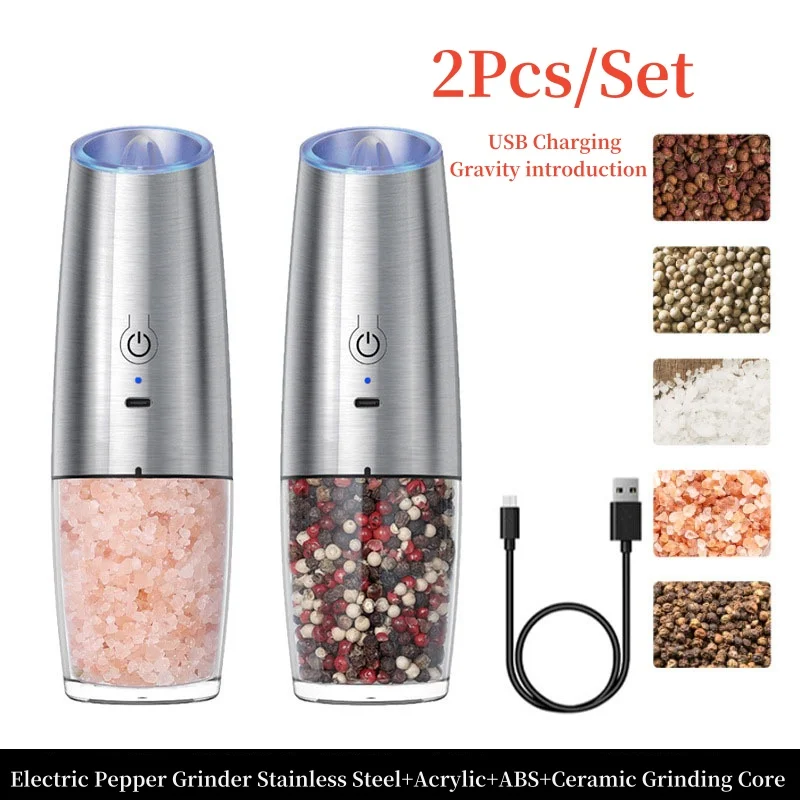 Gravity Induction Salt and Pepper Grinder USB Charging Salt Pepper Grinder Electric Spice Shakers Tool Kitchen Pepper Grinder