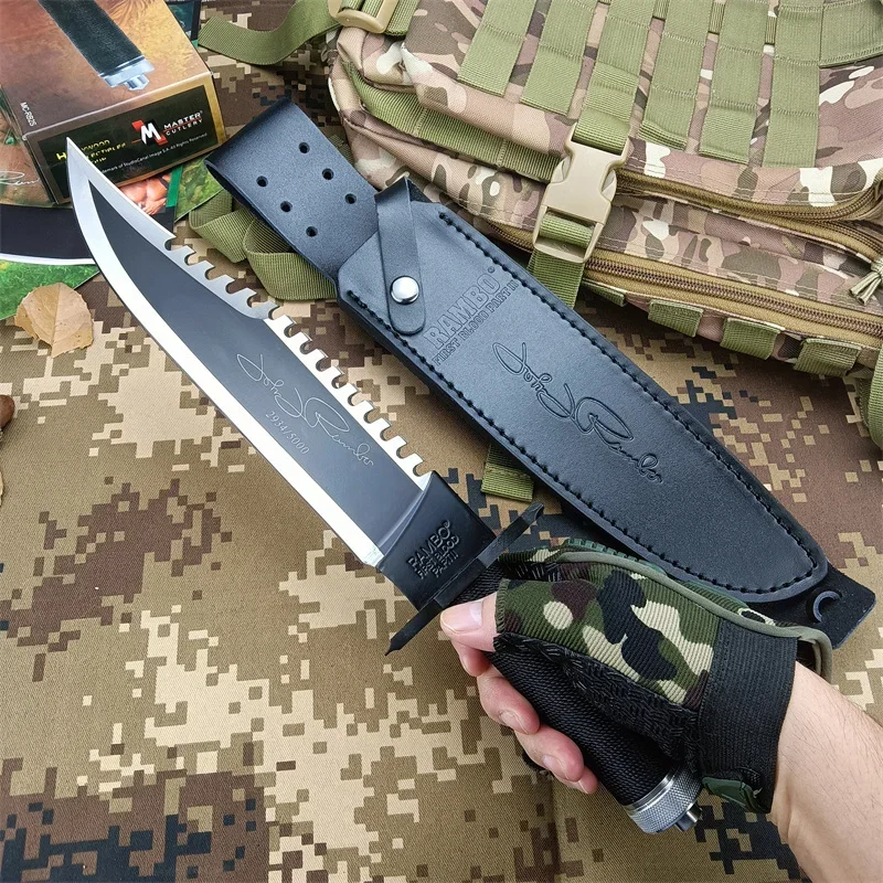 Survival knife II, RAMBO 420 steel pipe wrapped paraflow handle 9Cr18Mov steel handle outdoor camping tactical straight knife