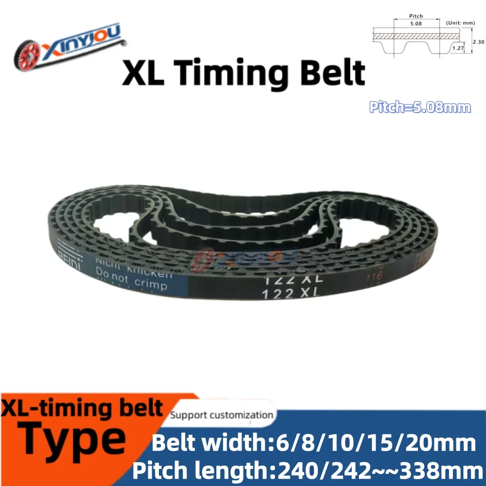 XL Rubber Timing Belt Tooth Pitch 5.08mm Belt Width6/8/10/15/20 mm Pitch Length Options240/242/244/246/248/250~334/336/338XL mm