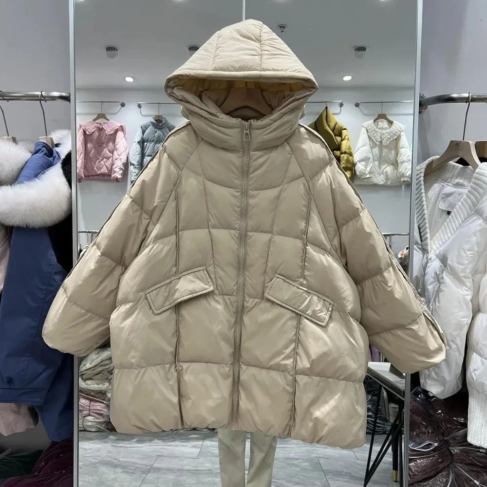 New Winter Women White Duck Down Jacket Hooded Plus Size Warm Oversize Puffer Coat Female Casual Loose Parkas Pocket Outerwear