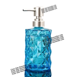 Glass Lotion Bottle Hand Press Pump Head Sub Container Beauty Salon Retro Emboss Glass Soap Dispenser Bathroom Accessories Blue
