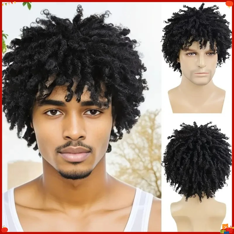 Synthetic Dreadlock Wig for Men Afro Style Small Spiral Tube Hair Cosplay Party Costume Fiber Braided Headpiece
