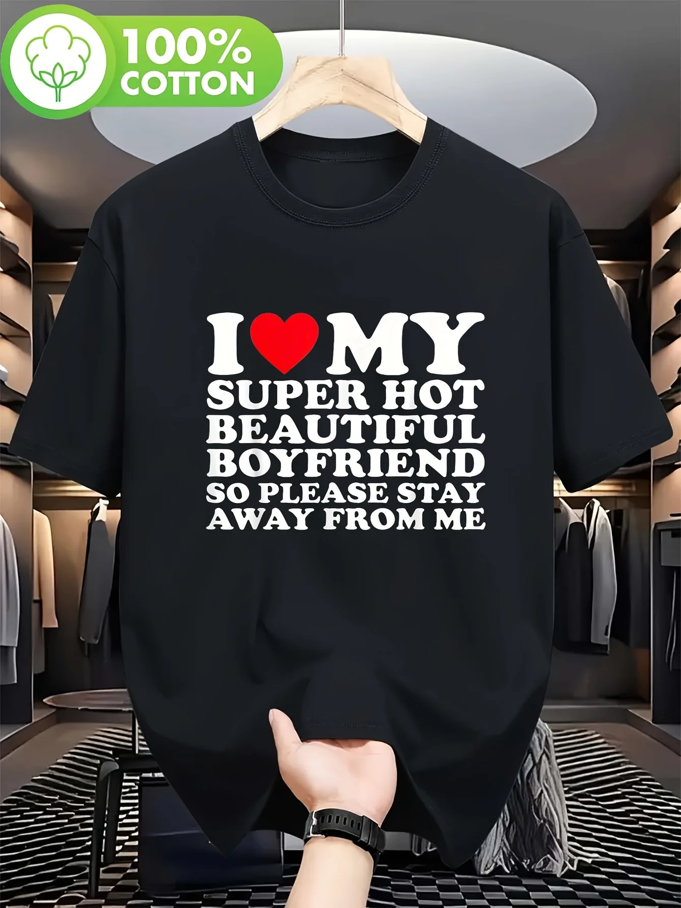 

2026 Men's Funny Boyfriend T-Shirt - I Love My Super Hot Boyfriend Slogan with Bold Lettering & Heart - Soft Stretchy Fabric Tee