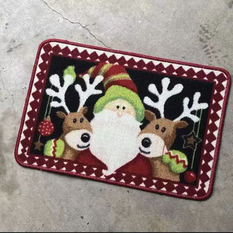 VIKAMA Black White Checkerboard Merry Yule Red Text Tufted Welcome Mat Festive Salutations Floor Padding Grip Backed Decor Soft