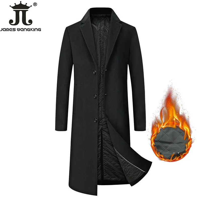 2022 New Winter Mens Long Coat Woolen Jackets Autumn Wool Blend Overcoat Trench Men X-long Thick Coat Over The Knee Trench Coat