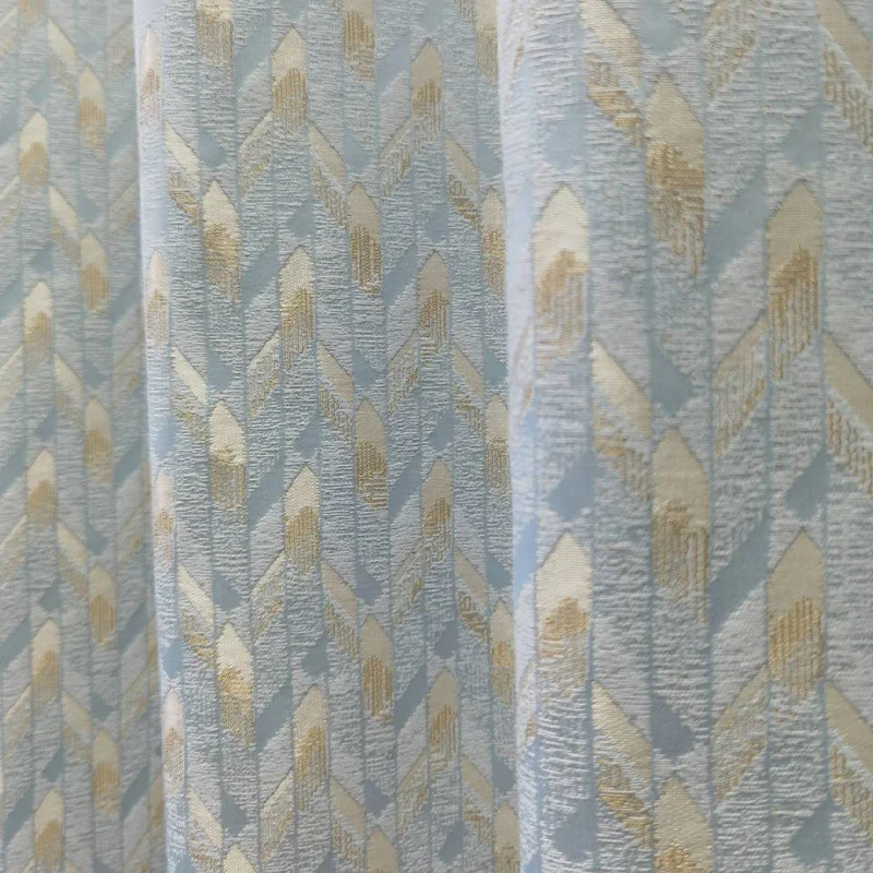 Gold Silk Glacier Blue Jacquard Thousand Bird Pattern Gold Mosaic Curtains for Bedroom Living Room French Window Custom Villa