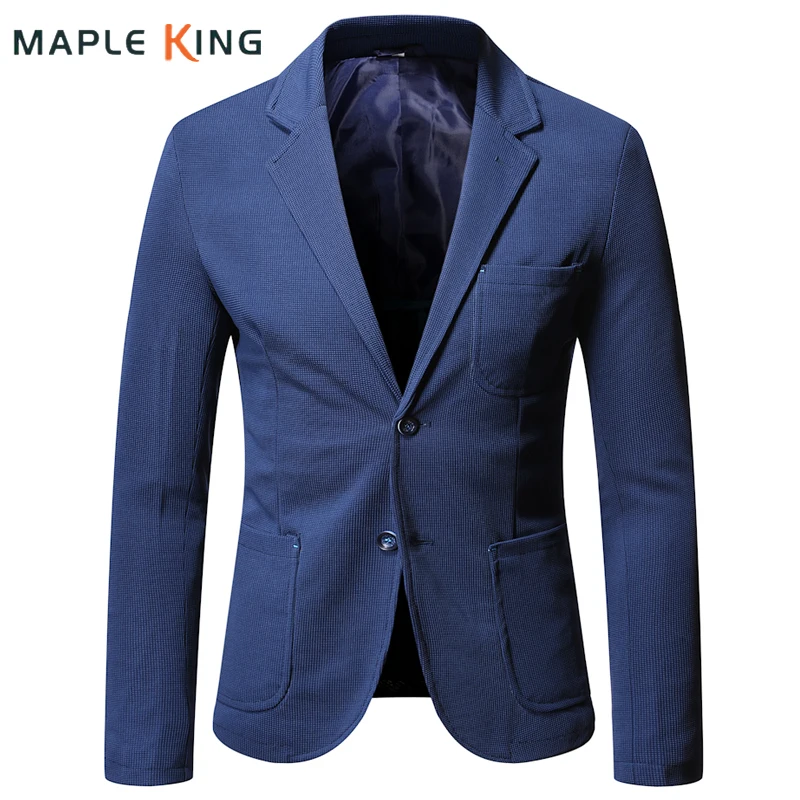 

Mens Blue Blazers Hombre Casual Elegant Stylish Vinatge Pockets Designer Formal Business Suits Jackets Men Slim Costumes Hommes