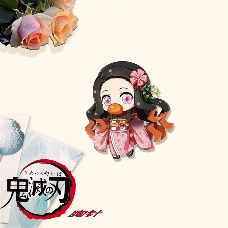 Broche de dibujos animados Demon Slayer, figuras de acción de Anime Kamado Tanjirou Nezuko Q, ropa figural, mochila, decoración, regalo para niños