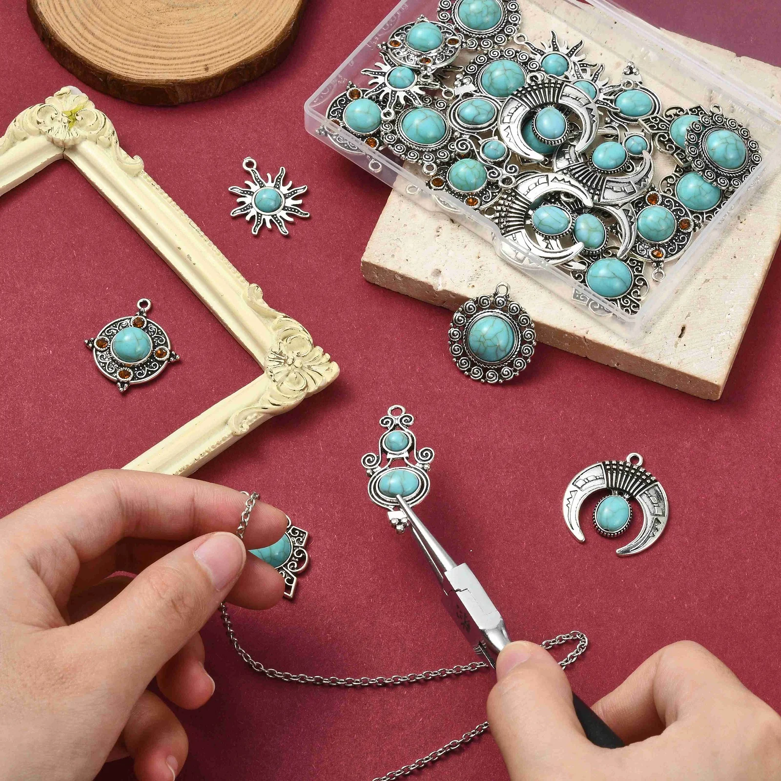 30 قطعة 6 أنماط الفيروز التبتي سحر بوهو موضوع العتيقة الفضة الغربية دلايات DIY بها بنفسك صنع المجوهرات أساور القلائد