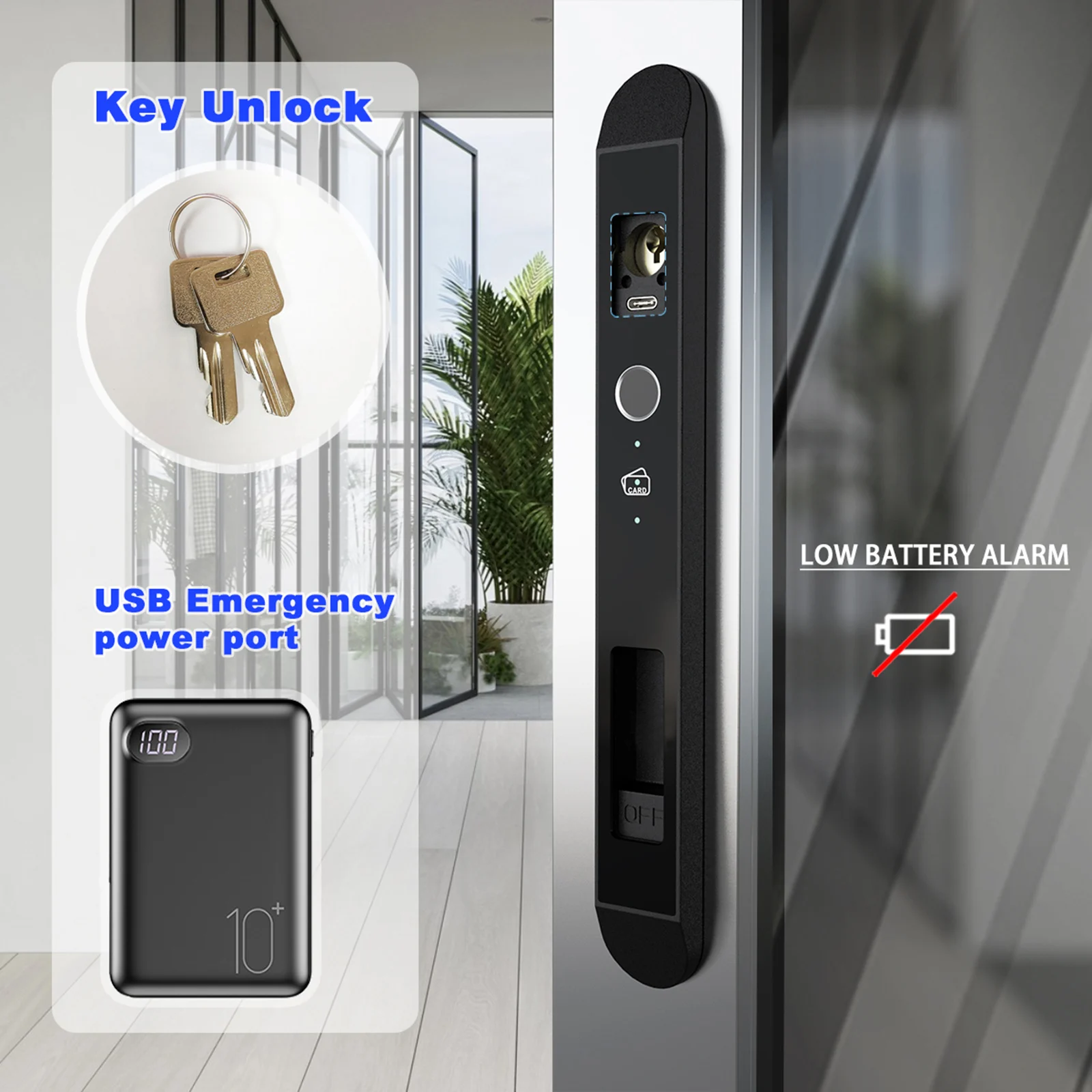 WINFREE SMART Fingerprint Card Key Aluminium Slim Narrow Profile Sliding Door Lock by Google Assistant or Alexa Voice Control