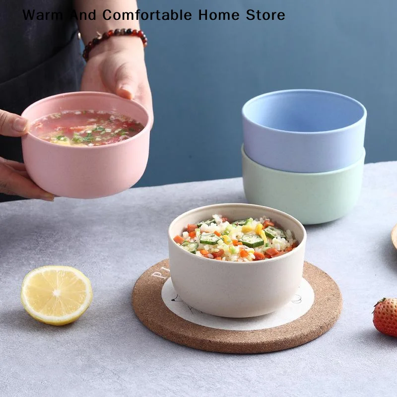 【SE】Solid Color Wheat Straw Bowl Fruit Vegetable Dessert Rice Bowl Lightweight Food Bowls Household Kitchen Dining Tableware