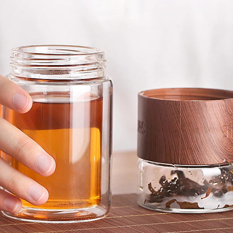

Heat Resistant Double Wall Glass Tea Cup With Infuser Filter Portable Travel Mug For HotDrink