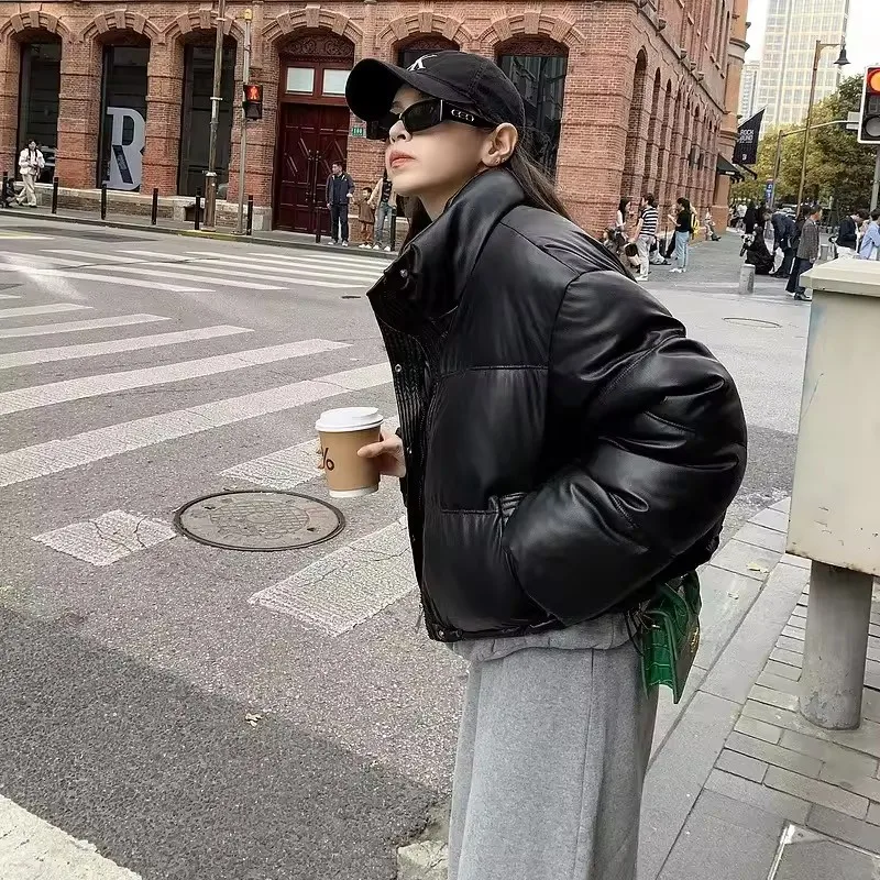 Giacca corta in cotone non lavabile da donna 2025 Nuovi abiti invernali Cappotto imbottito allentato coreano Colletto rialzato femminile leggero