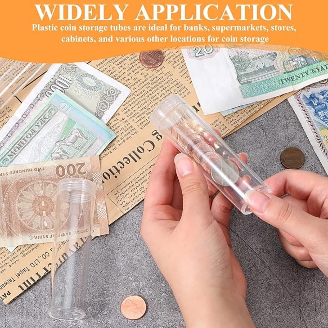 Plastic Coin Tube Versatile Dustproof Round Coin Organizer Transparent Commemorative Coin Protector Home