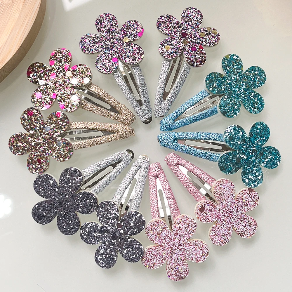 10Pcs Shiny Flower Rabbit BB Hair Clips for Cute Girls Handmade Hairpins Barrettes Headwear Fashion Kids Baby Hair Accessories