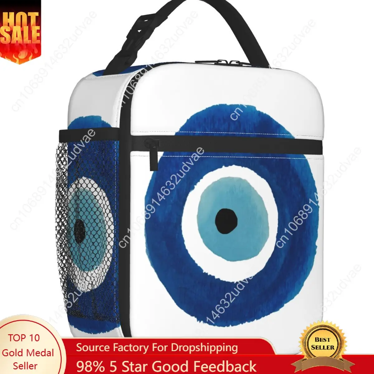 Bolsas de almuerzo aisladas con pintura Nazar de mal de ojo de acuarela para oficina, Hamsa, amuleto de la suerte, nevera térmica a prueba de fugas, fiambrera para niños