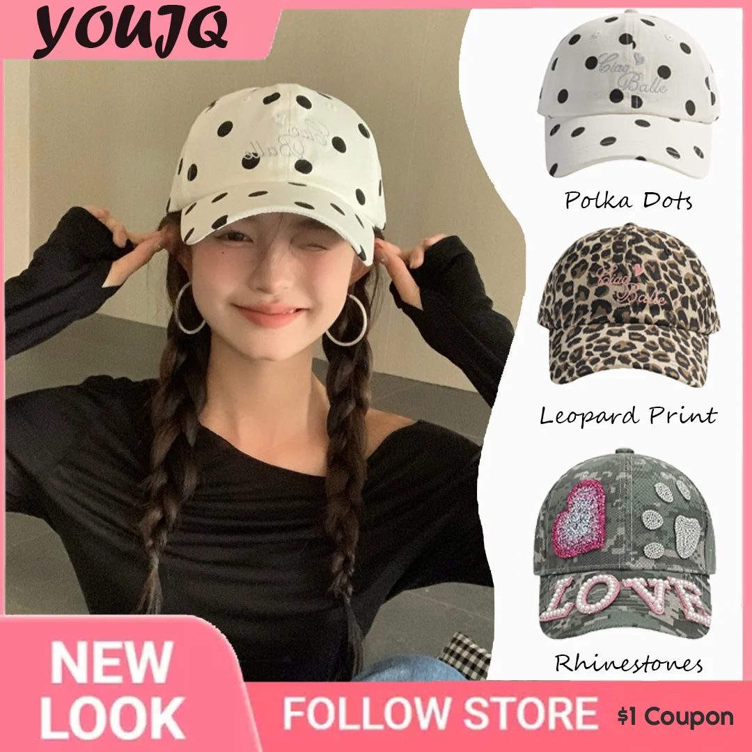 

Parent-Child Polka Dot Baseball Cap: Women's Versatile Soft Top, Wide Brim, Large Head Circumference, Face-Slimming