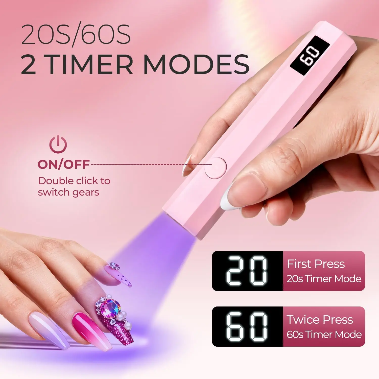 Cordless UV/LED Nail Lamp Set Handheld Light with Stand LCD Display Rechargeable USB Gel Nail Dryer for Quick Curing