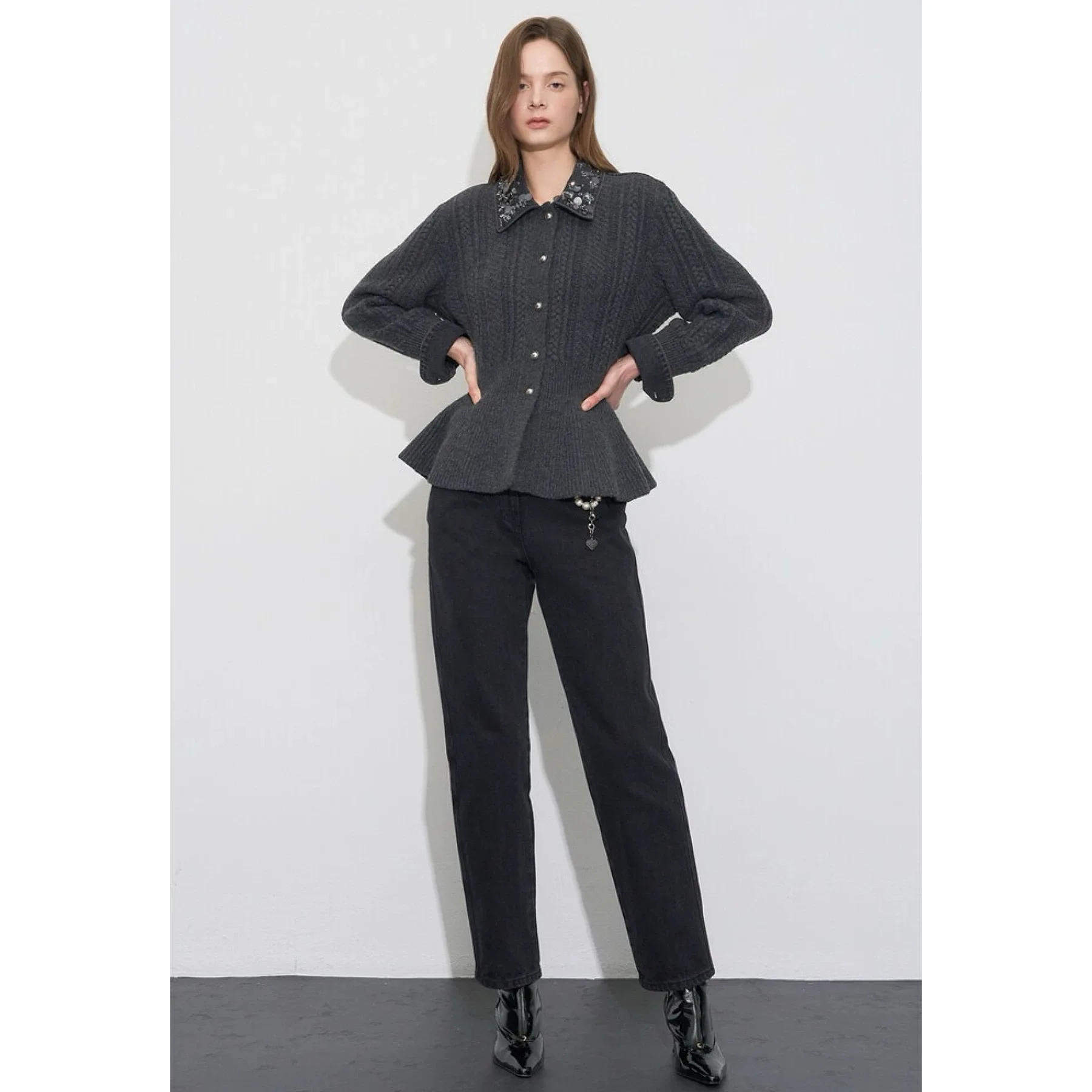 

Эффект похудения Тяжелый рабочий вязаный шерстяной свитер с лимонным сыром OBZ25 Осенняя мода воротник-стойка в стиле пэчворк с завязкой на талии