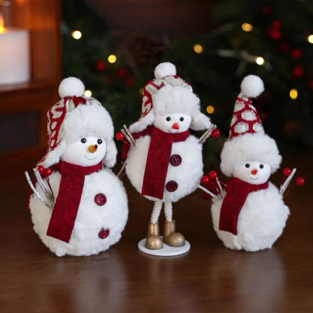 

Cartoon Christmas Snowman Ornaments White Knitted Plush Snowman Doll Simulation Soft Snowman Statue Wedding Party