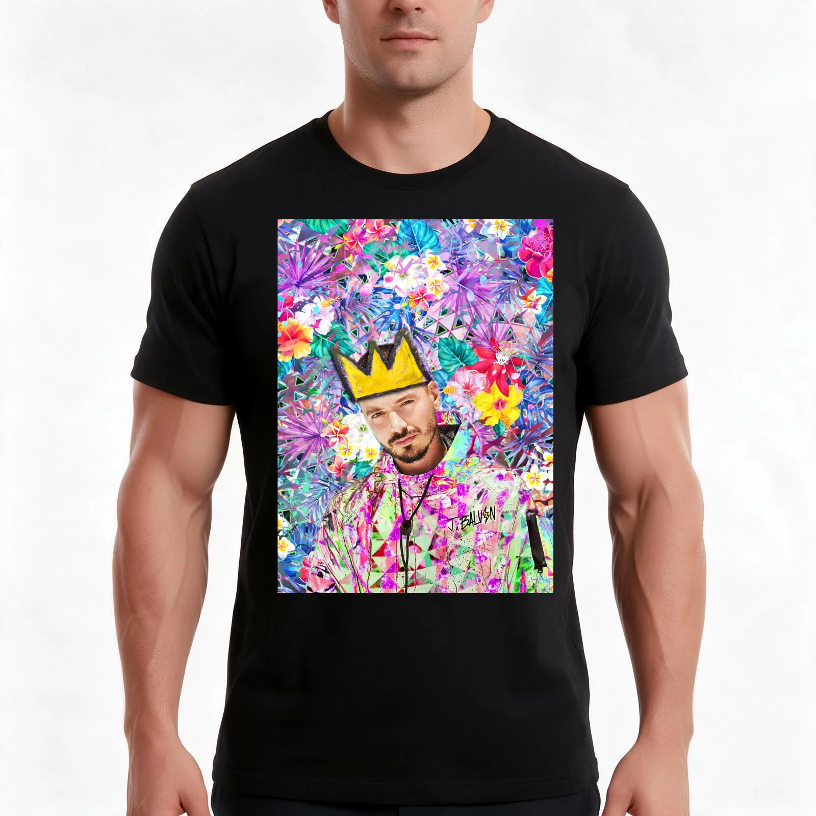 J Balvin Portrait artwork T-Shirt, Summer Casual Cotton Tee, Oversized Streetwear Tops, Vintage Graphic Print, Unisex Men Women