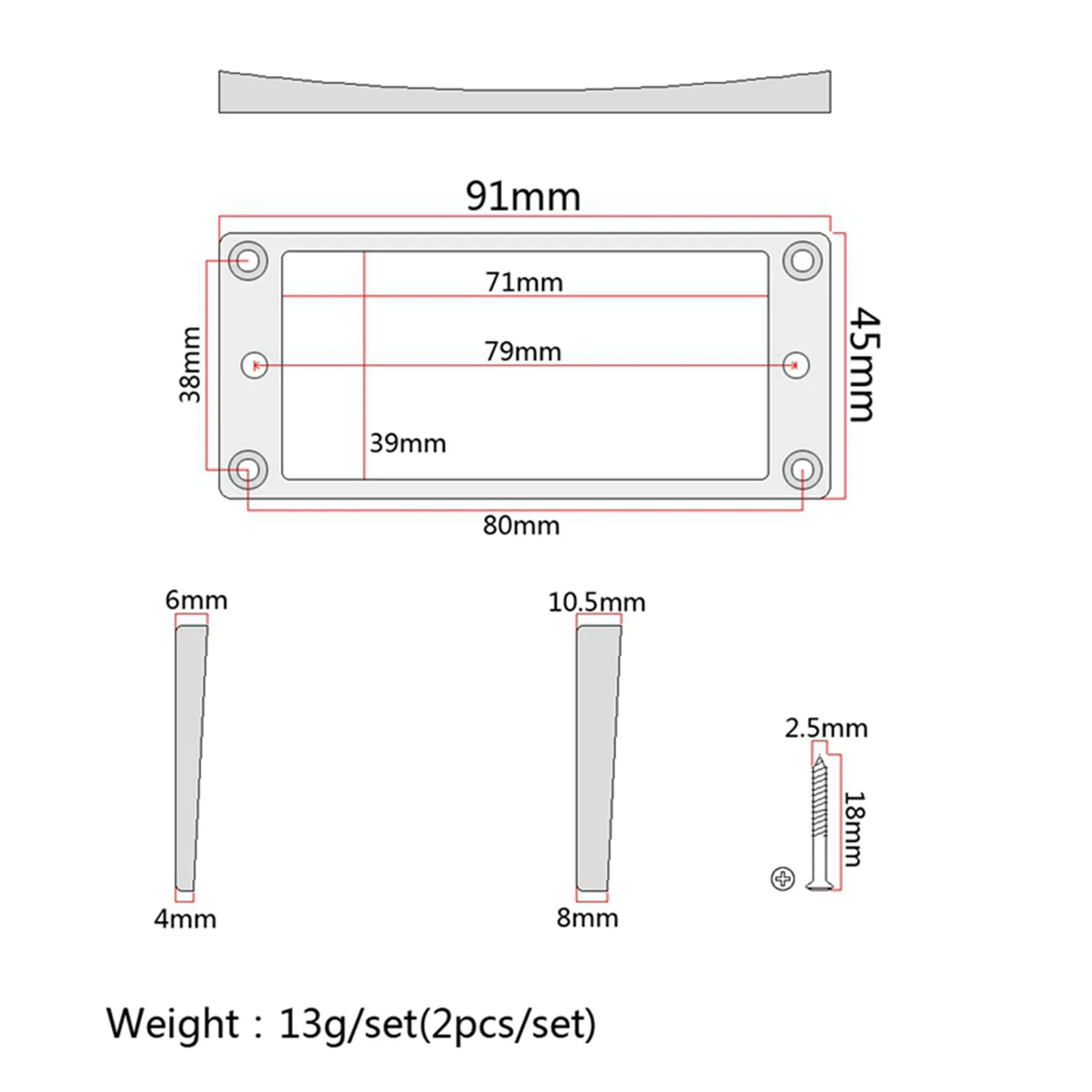 A71P 8 Uds. Anillos de montaje de marco de pastillas Humbucker curvadas negras para guitarra eléctrica