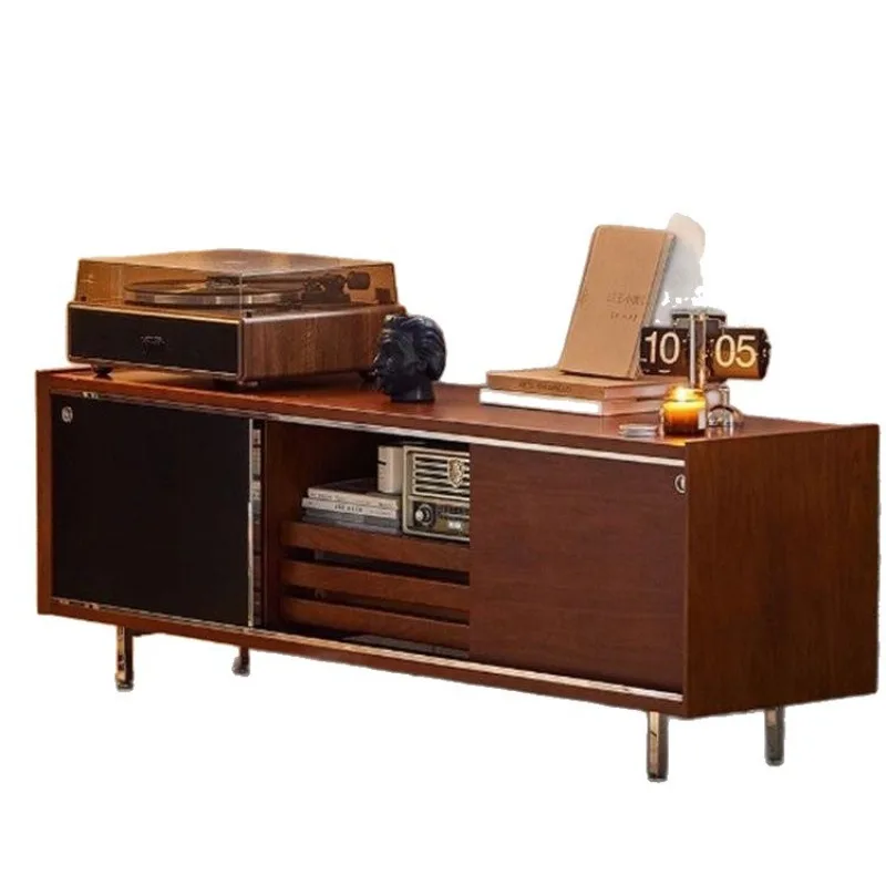 

abinet Nordic Japanese-style small apartment living room combination wall cabinet Stainless steel leg log TV cabinet