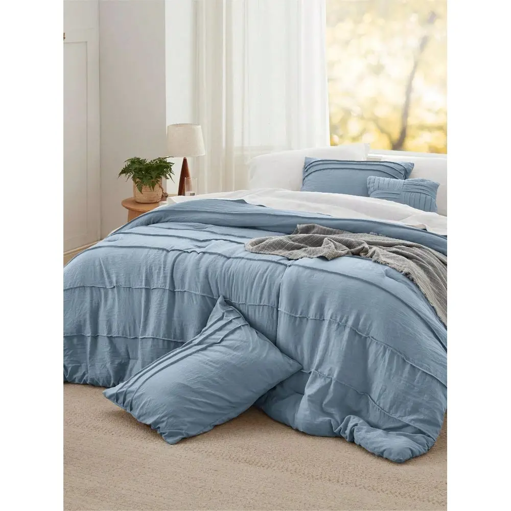 

Comforter Set 3 4 Pieces Pleat BedroomComforterSets, Down Alternative Cooling Bedding Sets, Gift For Graduation Back To School,