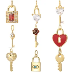 Trendy Lock Key Hearts Charms Diy Earrings Bracelet Necklace Accessories Gold Color Charms for Jewelry Making Supplies Amulet
