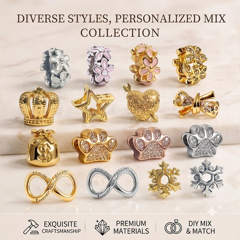 New Original Charm Beads, Radiant Star Charm Beads&Forever & Always Infinity Charm Beads,Fit Pendant Bracelet Women Jewelry Gift