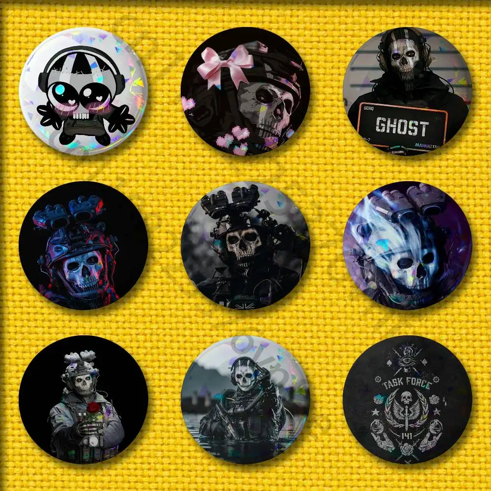 

C-Call of Duty COD Chost Badges Badge 75mm 25mm 44mm 32mm 58mm Round Pin Brooch Souvenir Cosplay Gift Adornment