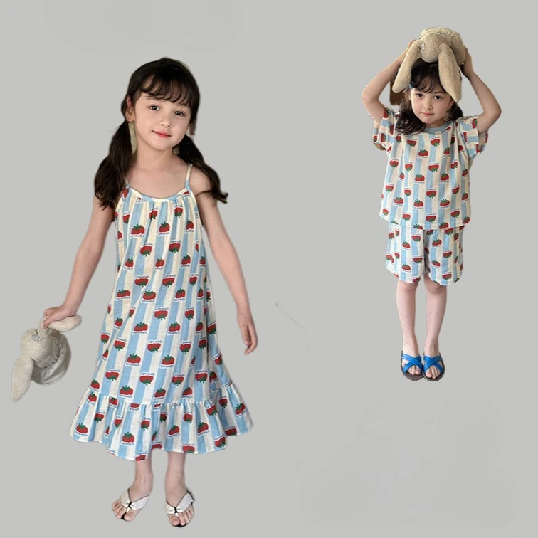 

Tomato Printed Pajamas Cute and Comfortable Sleeping Dress Casual Tomato Home Clothes Short Sleeved Shorts Two Piece Sets