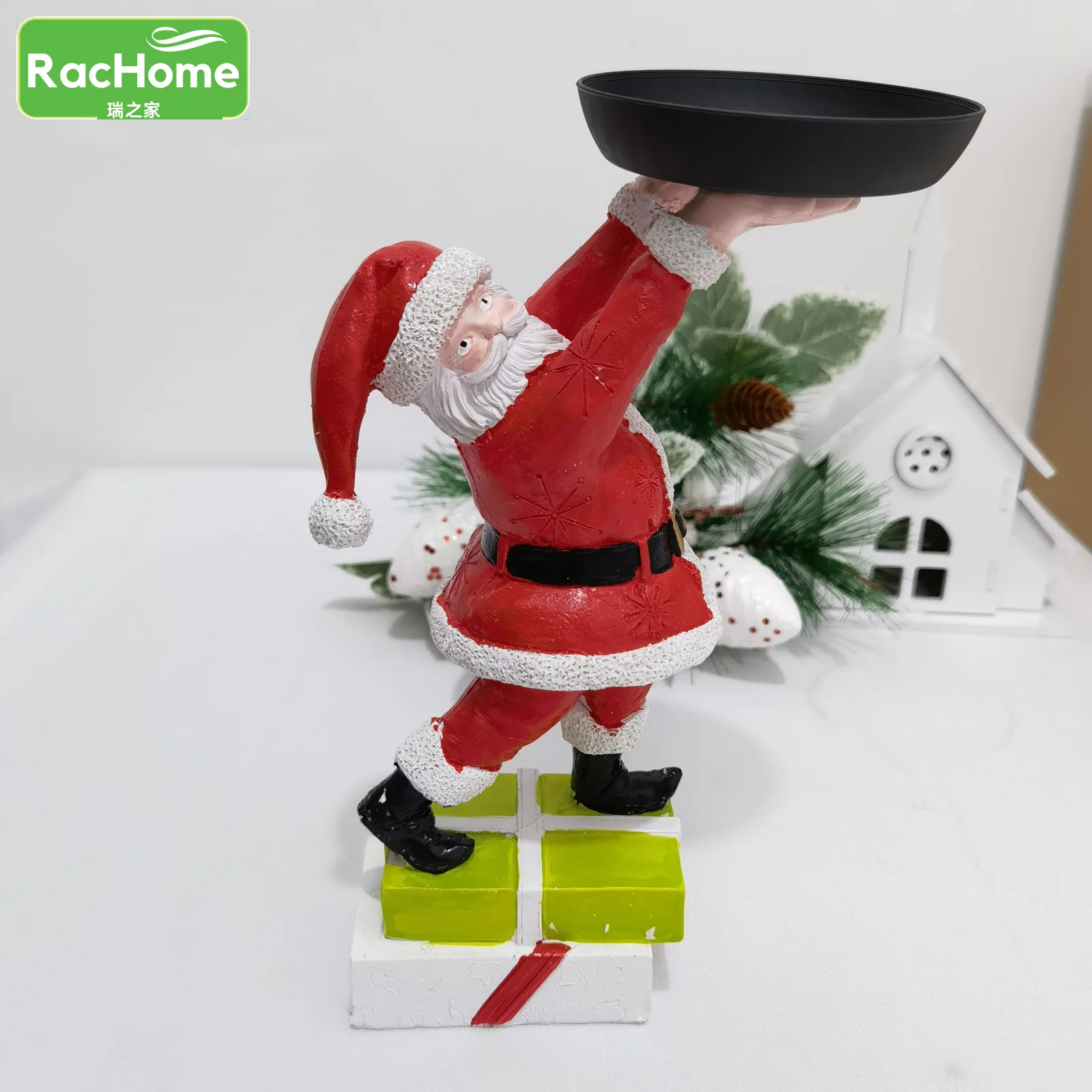 

Xmas Table Decoration Trays Resin Santa Claus Treat Holder Fruit Dessert Plate Desktop Ornament Santa Claus Craft Sculpture Tray