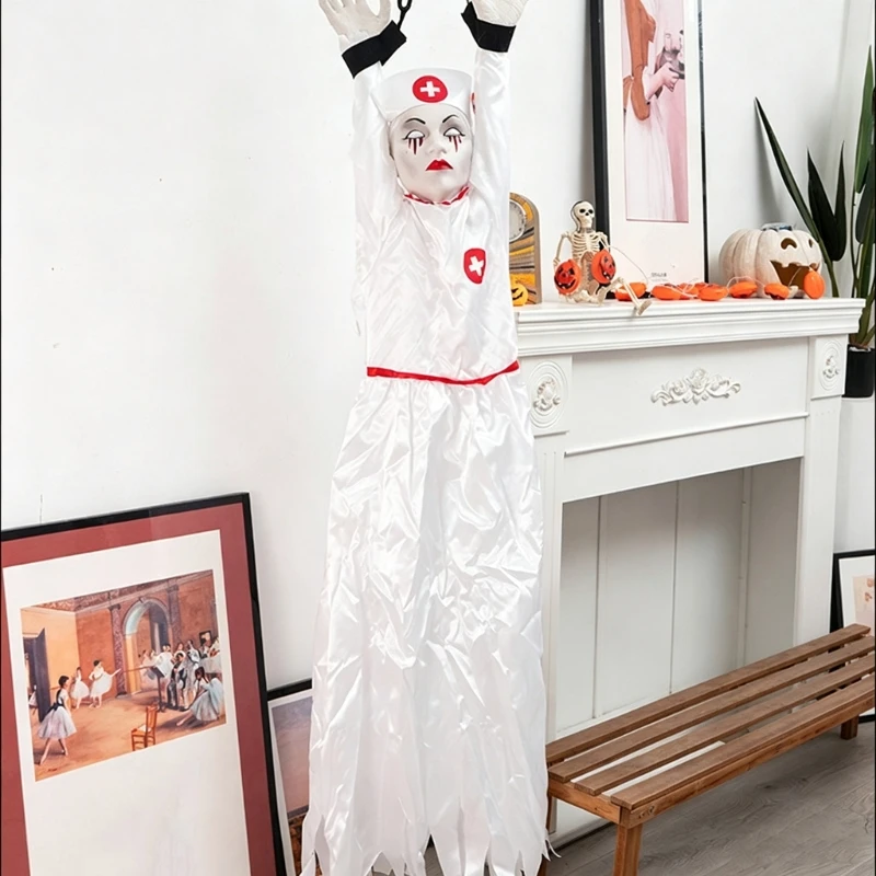 Q39C Chain Hanging Halloween Decoration with Animated Scare Effect, Light Up Eyes, and Sound for Tree and Porch Display