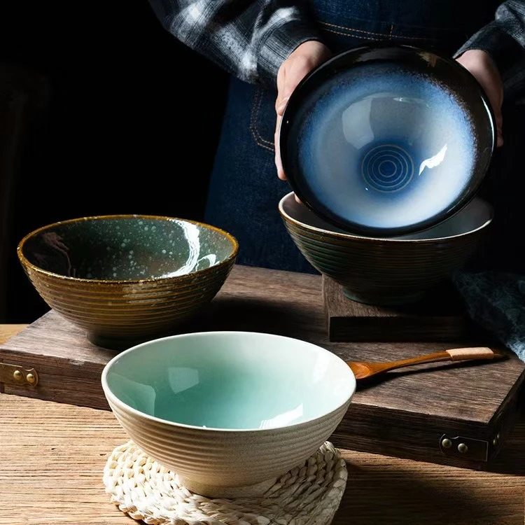 Cuenco de porcelana Vintage japonés, fideos Lamian creativos para el hogar, cuenco para fideos instantáneos, ensalada de verdura